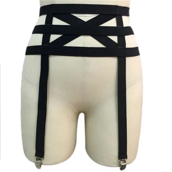 

Black Punk Women Garters Elasticity Band Metal Buckles Garter Belt for Stockings Harajuku Female Suspender Belt Sexy Lingerie