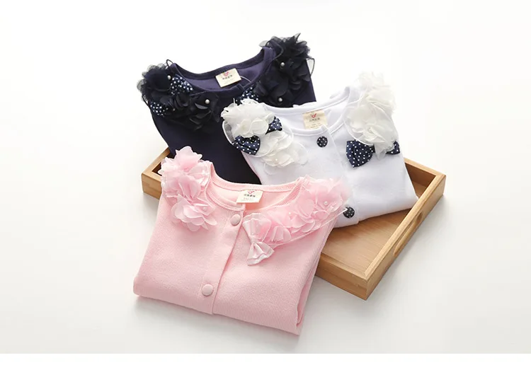 2018 Spring and Autumn Bow Decoration Baby Child Girl Lace Patchwork Pure White and Blue Long-Sleeve Cardigan Top Outerwear (14)