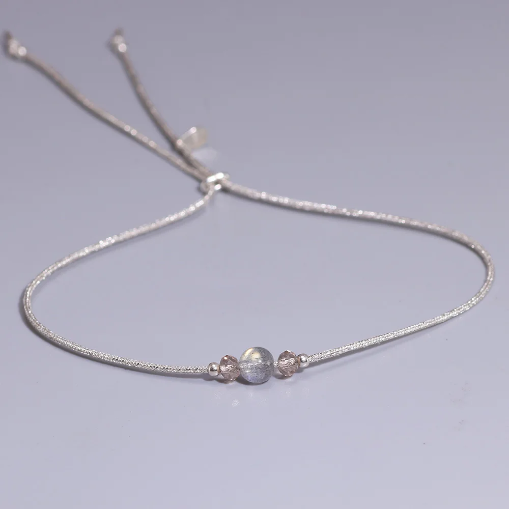 

Natural Labradorite Bracelet Handmade Thin Rope With 925 Sterling Silver Accessories Meditation Yoga Bracelets For Women