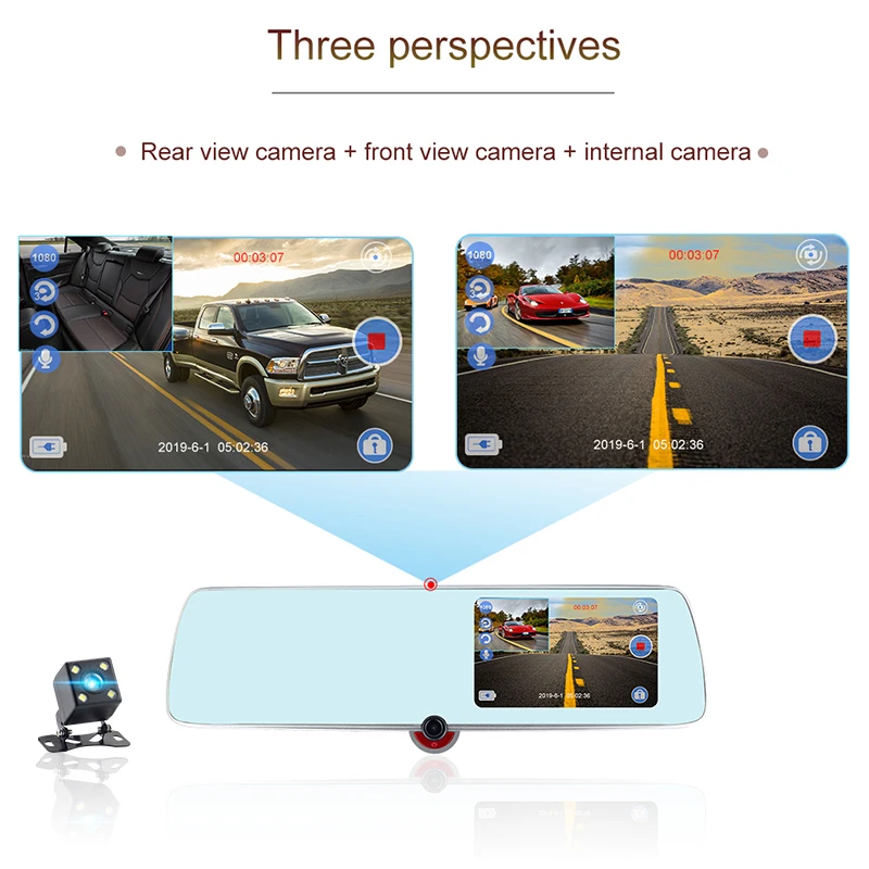 Автомобильный видеорегистратор Full HD 1080P 5 дюймов сенсорный экран 3 записи автомобильная камера voiture двойной объектив парковочное зеркало заднего вида камера видео регистратор