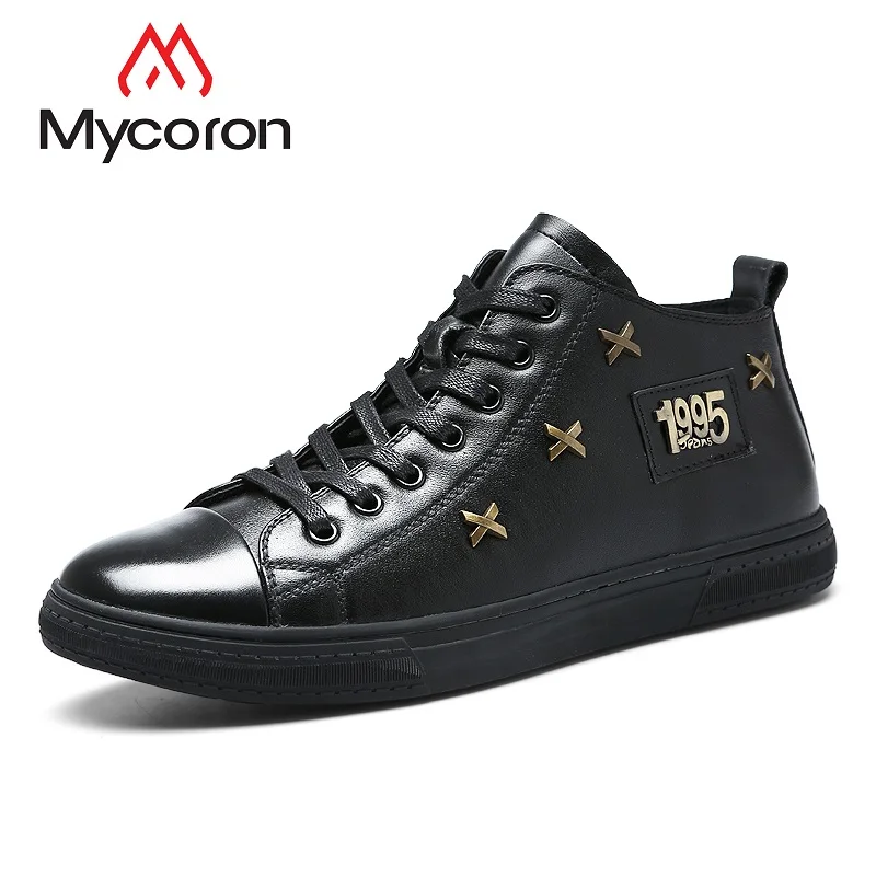 

Mycoron Luxury Fashion Brand 100% Genuine Leather High-Top Shoes Male Flat Soft Rubber Bottom Lace-Up Comfortable Casual Shoes