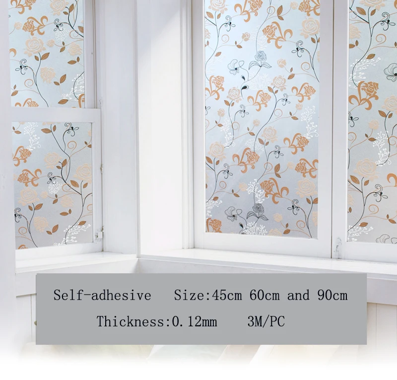 Self Adhesive Gluey Brown Flower Window Glass Film Sticker Frosted