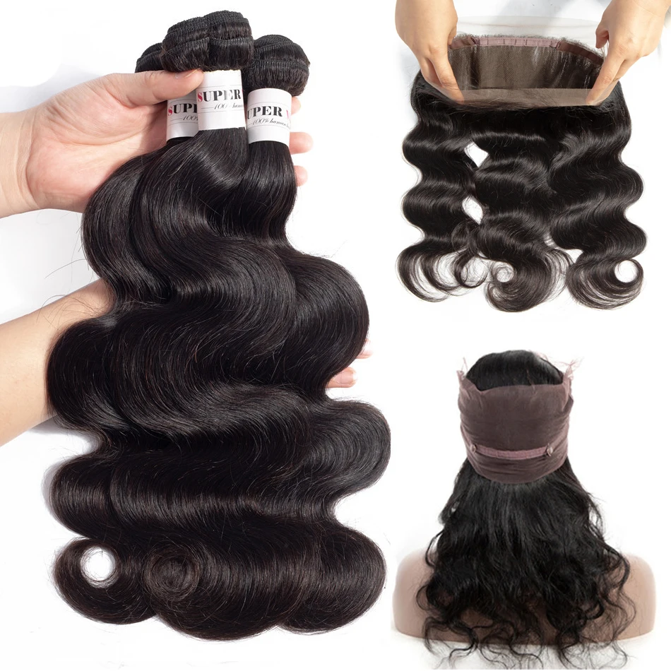 

Super Milo Hair Body Weave 360 Lace Frontal Closure With Bundles Brazilian Human Hair Lace Frontal With Bundles Non Remy Hair