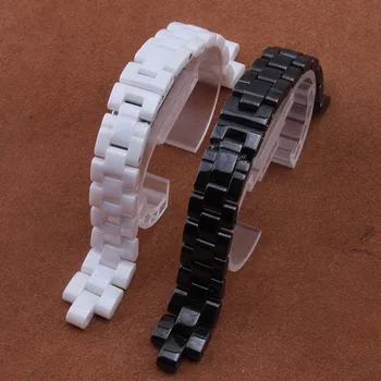 

Convex Watchband Ceramic Black White Watch Bracelet Bands 16mm 19mm Strap Special Solid Links Folding Buckle accessories replace