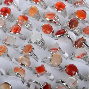 

Wholesale 30Pcs/lot Natural Stone Silver Rings for Men Women Silver Plated Geometric Big Stone Wedding Finger Ring Jewelry