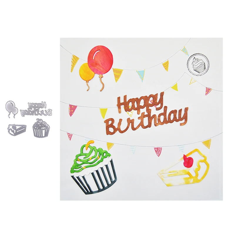 

Happymems 2019 New Happy Birthday Metal Cutting Dies Stencil DIY Scrapbooking Card Making Embossing Die Cut Cake Card Crafts