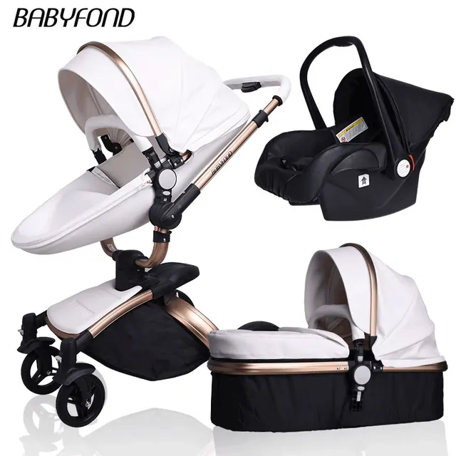$US $97.96  Brand baby stroller leather 3 in 1 EU luxury safety 2 in 1 stroller with car seat leather aluminum 