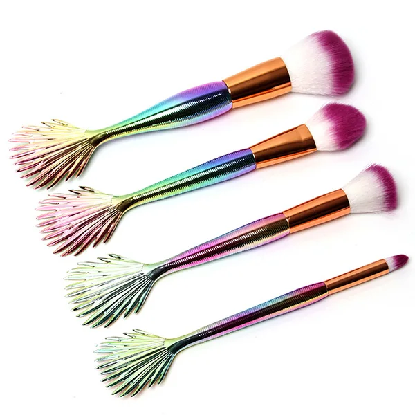 4pcs as picture Модные 4 шт красочные Кисточки для макияжа Русалка набор четыре стиля тональная Пудра Кисти Косметический инструмент для макияжа - Handle Color: 4pcs as picture