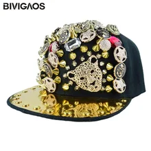 Новое поступление модные унисекс Snapbacks заклепка из горного хрусталя Кепка панк леопардовая голова хип-хоп шапки хип-хоп бейсболка s для мужчин и женщин