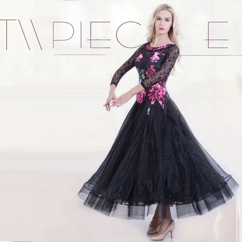 

Printing Standard Ballroom Lace Dress Woman Dance Competition Dresses Standard Waltz Foxtrot Modern Suit Tango Dress B-6214