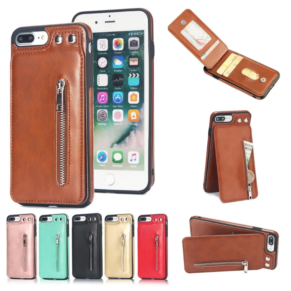 

New Retro PU Flip Leather Case For iPhone 6 6s 7 8 Plus Multi Card Holders Case Cover For iPhone X XS Max XR Zipper Wallet Shell