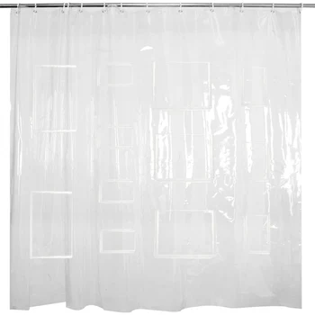 

Phone Tablet Holder Shower Curtain Liner with Pockets Eco-friendly EVA Quick-dry Clear Curtain TB Sale