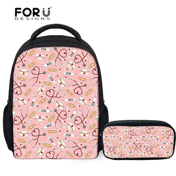 

FORUDESIGNS School Bags Backpacks Infant Cute Nurse Love Pattern Kids Bag for Baby Girls Satchel Schoolbag Mochila Infantil 2018