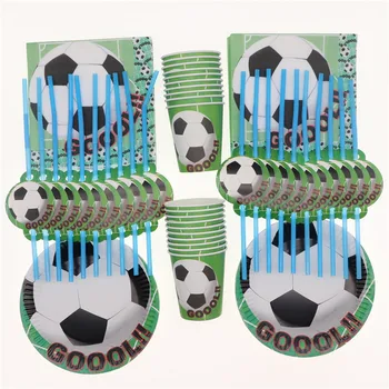 

80pcs/lot Football Birthday Party Decorations Disposable Tableware Set Napkins Straws Cups Plates Baby Shower Party Supplies