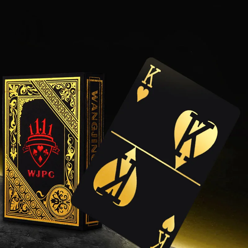 100% Пластик карты покер золото Фольга покрытием покер черный Карточные игры Водонепроницаемый ПВХ Магия Пластик карты baralho двухслойные