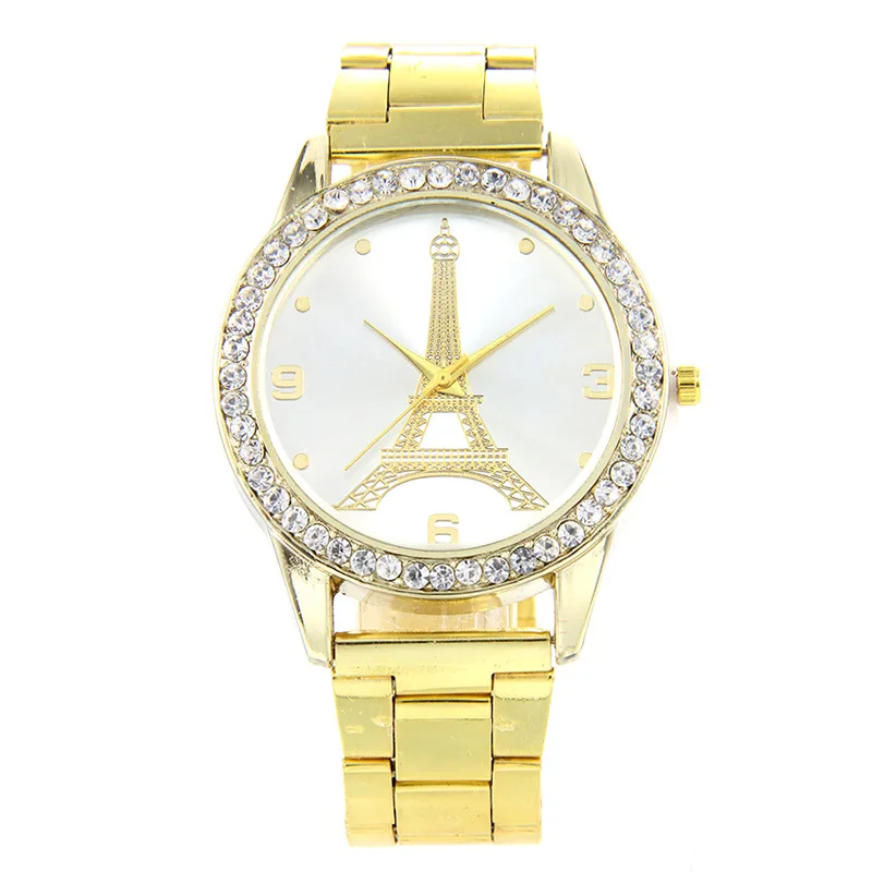 

Hight quality stainless steel womens watches Iron tower fashion ladies alloy quartz wristwatches lovers best gift