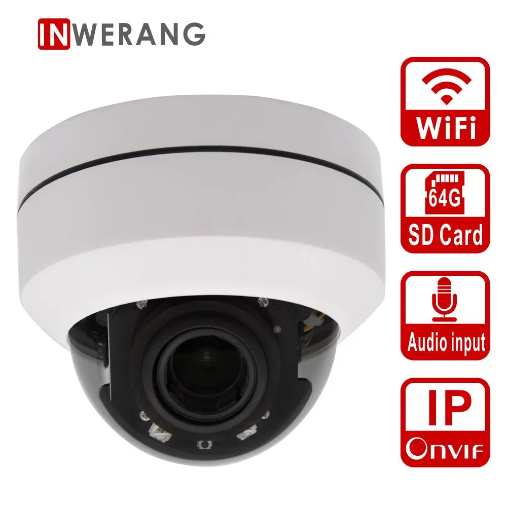 

Inwerang 1080P 5X HD Zoom 2.7-13.5mm PTZ Mini Dome WiFi IP Camera Indoor WIFI surveillance Webcam Support 64G SD Card