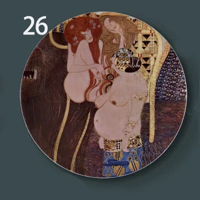 Klimt картина подвесная Тарелка настенная декоративная тарелка Керамика ремесло стол дисплей Европейский Декор круглая пластина Густав Климт поцелуй пункт - Цвет: 26