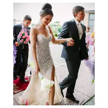 Glamorous Meerjungfrau Liebsten Zipper-Up Zurück Champagne ptom Kleid Luxus Perlen Abendkleid Benutzerdefinierte vestido de festa gala jurken