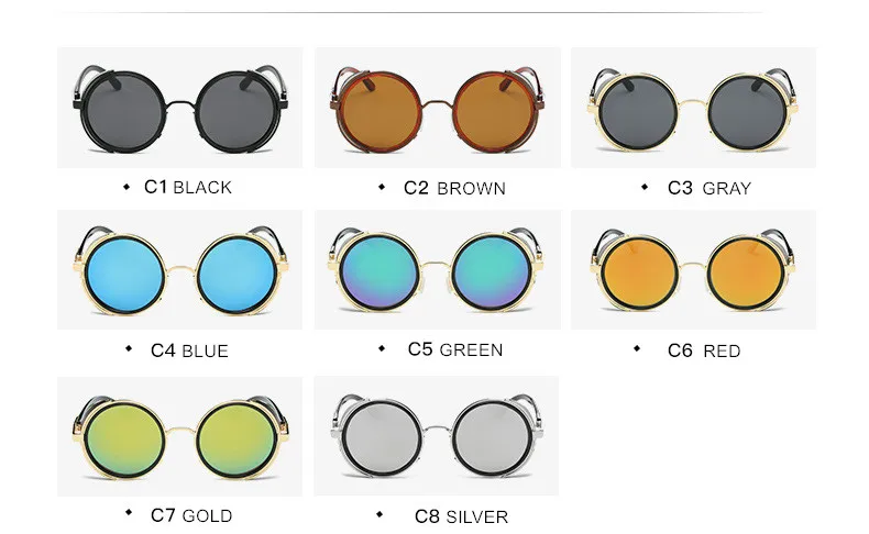 Мужские Круглые Солнцезащитные очки в стиле стимпанк, Женские винтажные металлические солнцезащитные очки в стиле панк, модные брендовые дизайнерские ретро очки, ветрозащитные очки