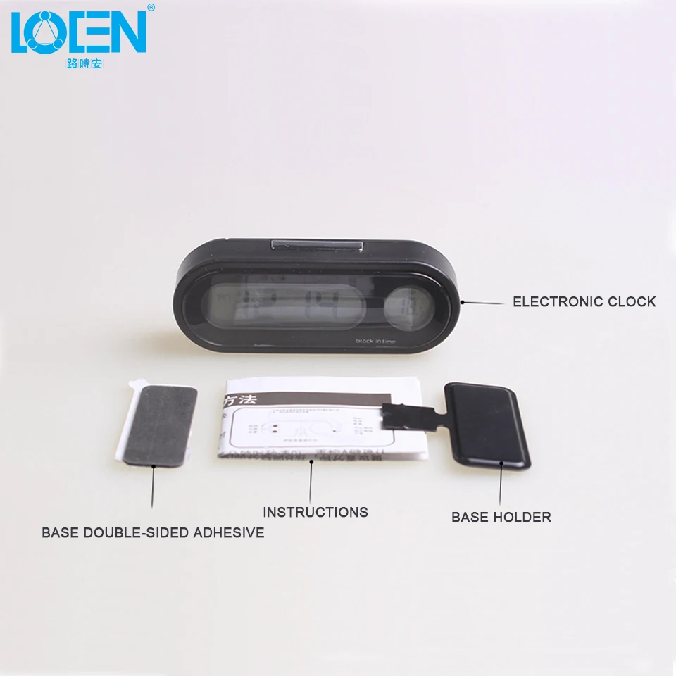 Car Mini Electronic Clock Time Watch Auto Dashboard Clocks Luminous Thermometer Black Digital Display Car Accessories 