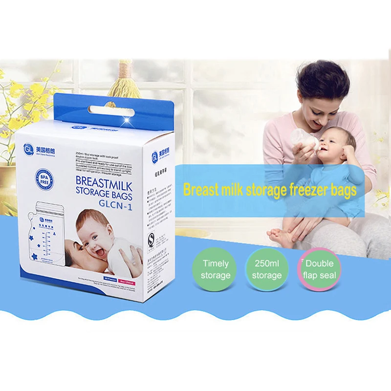 GL 40pcs 250ml Baby Breast Milk Storage Bags Milk Freezer Bags Baby Food Storage Baby Breastmilk Feeding Safe Breast Milk Bags 