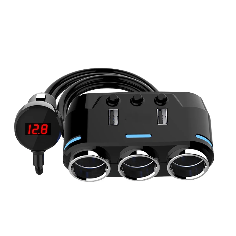 Универсальный 2 USB порта 3 Way 3.1A Синяя светодиодная розетка для автомобильного прикуривателя Разветвитель адаптер питания 12 V-24 V для iPad смартфона DVR gps - Название цвета: Черный