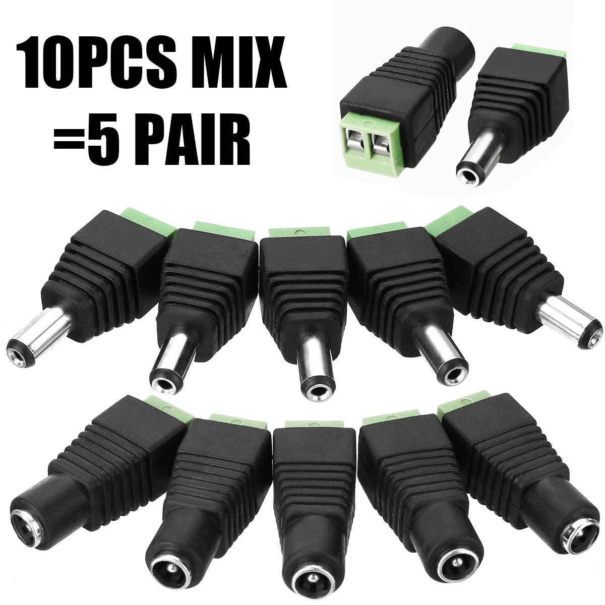 5 Pair 5.5mm X 2.1mm Female Power Plug Connector 12V Female Male Power Connector Adapter Plug Jack Socket For CCTV Cable