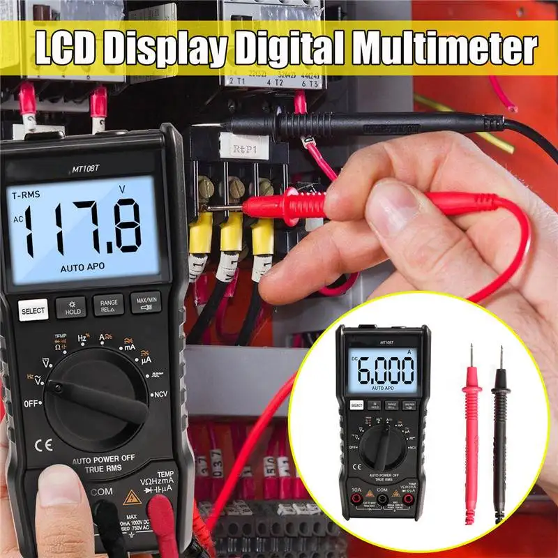 MUSTOOL MT108T мини квадратный волновой выход True RMS NCV тестер температуры Цифровой мультиметр 6000 отсчетов подсветка