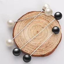 1PC praktyczne podwójne sztuczna Pearl Stick klapy Pin szalik bezpieczeństwa prosty broszka sweter stanik urok biżuteria akcesoria(China)