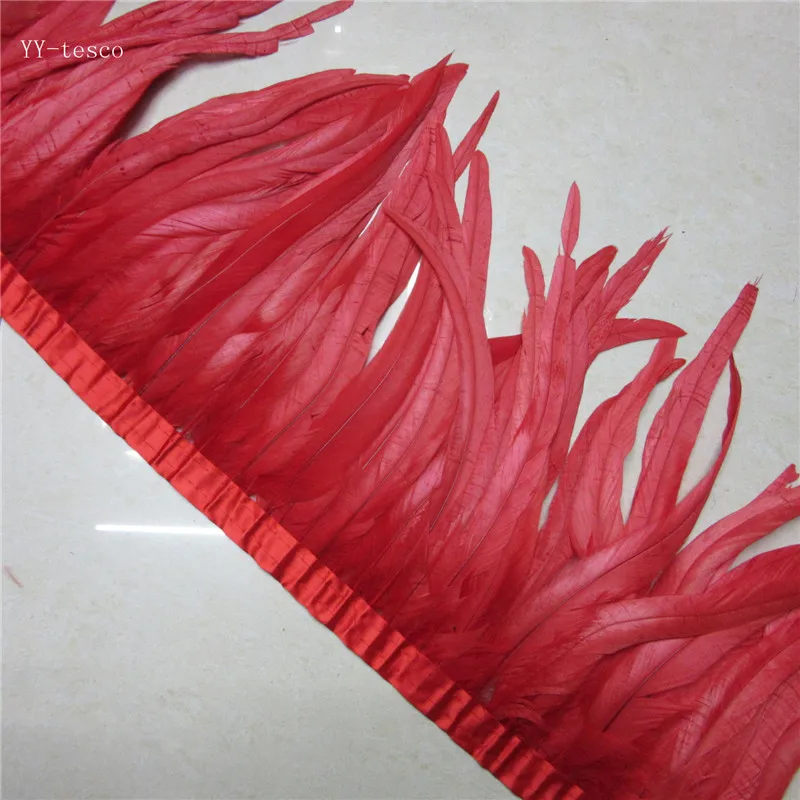 10 yards red Rooster Feathers Trim 35-40cm Chicken Feather Ribbon For Wedding Party Decoration DIY Clothes Accessories | Дом и сад