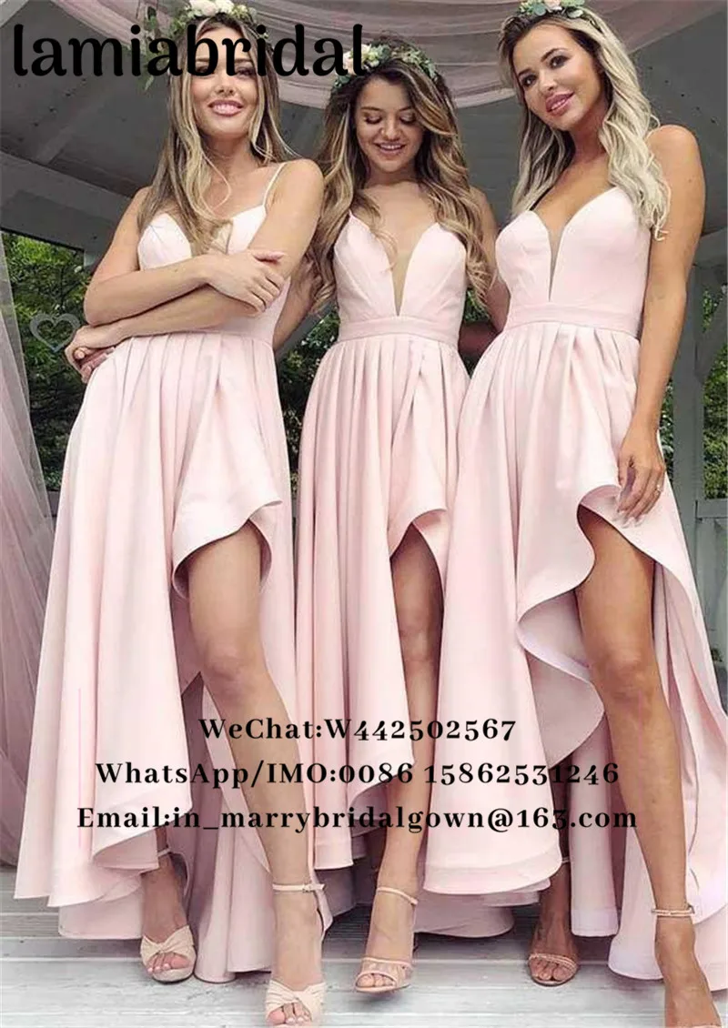 Blush Pink High Low Plus Size Bridesmaids Dresses 2019 A Line Long