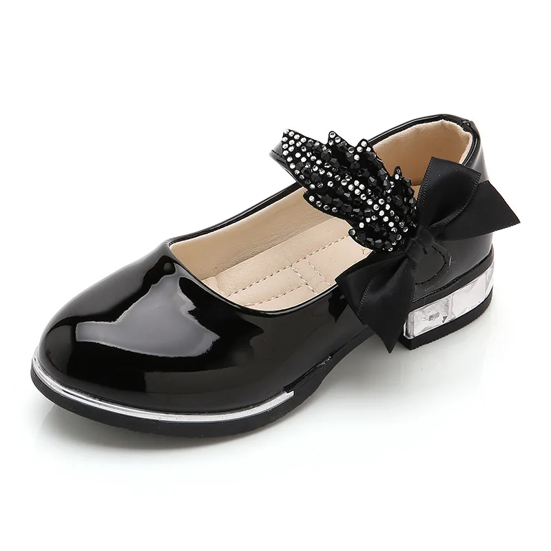 Spring Autumn kids girls leather shoes bowknot Rhinestones Kids shoes for Student Dance Party baby girls shoes pink black beige