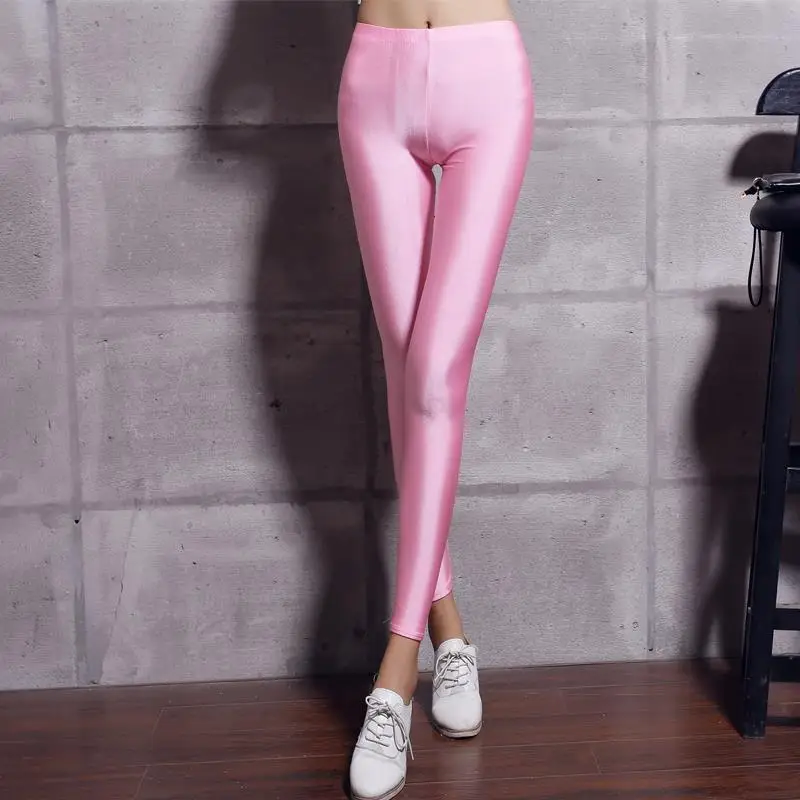 Hot Selling 2020 Women Solid Color Fluorescent Shiny Pant Leggings Large Size Spandex Shinny Elasticity Casual Trousers For Girl