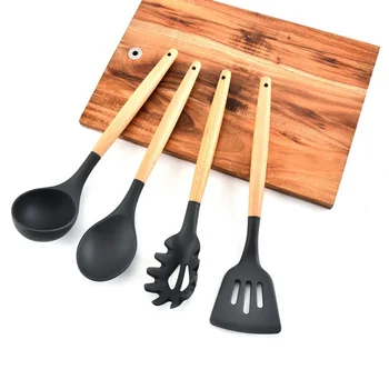

11-PCS SAFE GRADE Silicone Kitchen Set Kitchen Utensils Set Wooden Spatula Cooking Utensil Tools Set Tongs Cookware Kitchenware