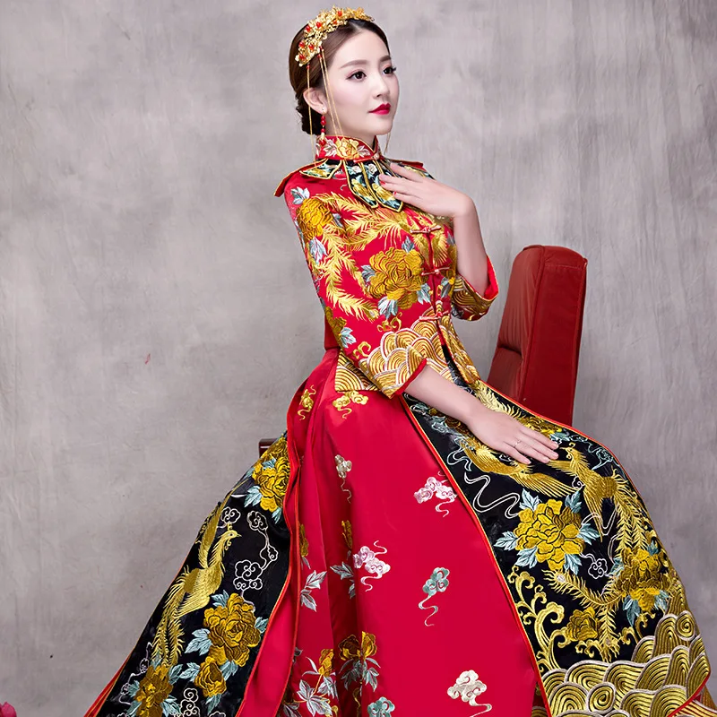 Пикантное Элегантное свадебное платье в пол Qipao для невесты Вечерние наряды
