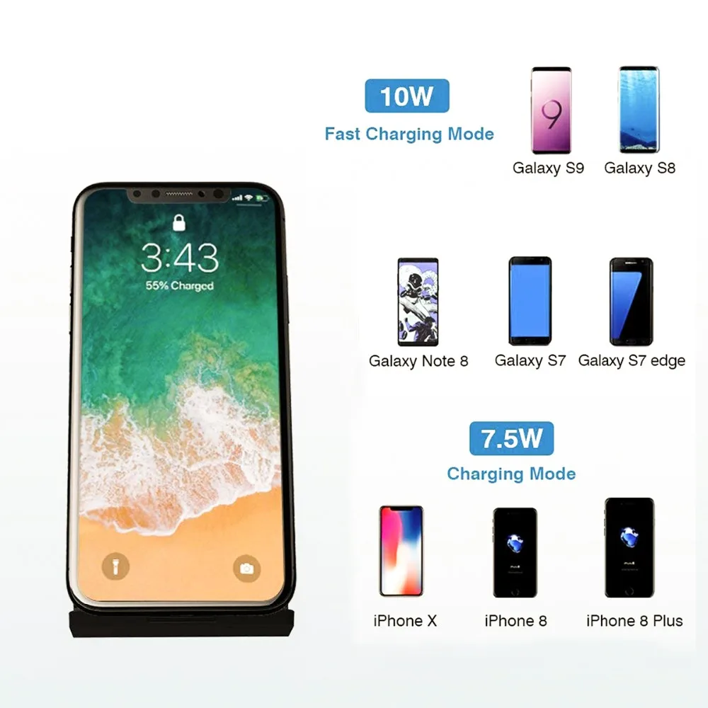 SOONHUA универсальное Qi Быстрое беспроводное зарядное устройство для iPhone X XS Max XR 10 Вт
