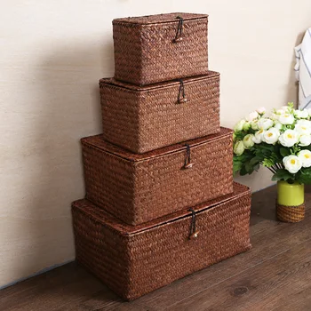 

Straw debris storage box covered underwear finishing box storage box jewelry box storage basket NEW