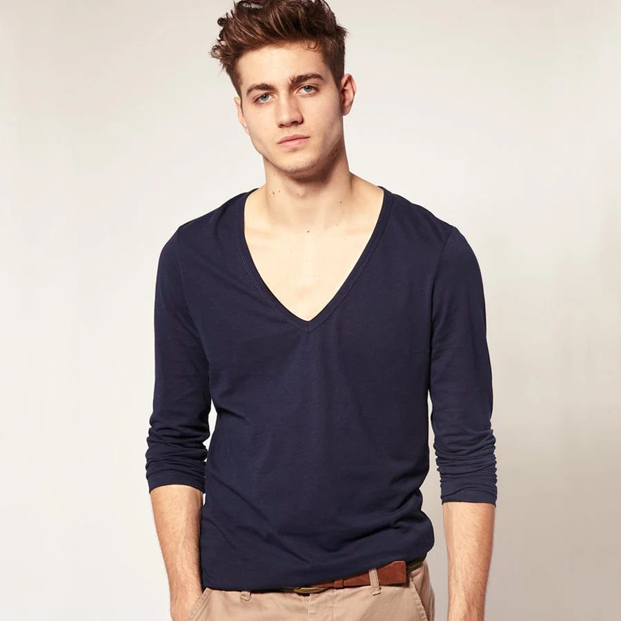 Autumn male sexy deep v neck V neck low 