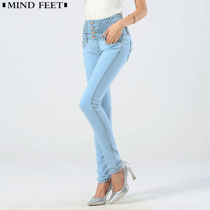 Mind feet, Женские Эластичные Обтягивающие джинсы, высокая талия, узкие джинсовые штаны, осенние модные узкие джинсы женские брюки, летние