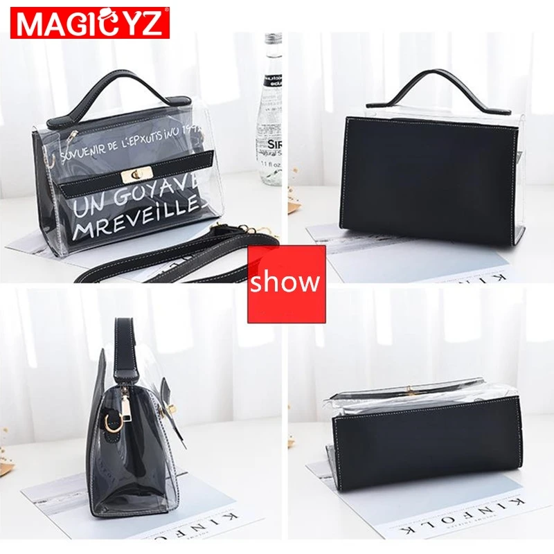 MAGICYZ المرأة حقيبة ساعي 2 مجموعة واضحة PVC أنثى حقائب كتف تصميم العلامة التجارية النساء حقيبة بلاستيكية شفافة sac السيدات اليد حقيبة