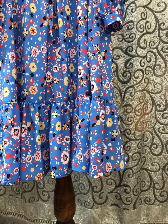 New Korean Fashion Dress Autumn Style WomenN V-Neck Sweet Flower Print Drawstring Waist Long Sleeve Blue Dress Casual Wear
