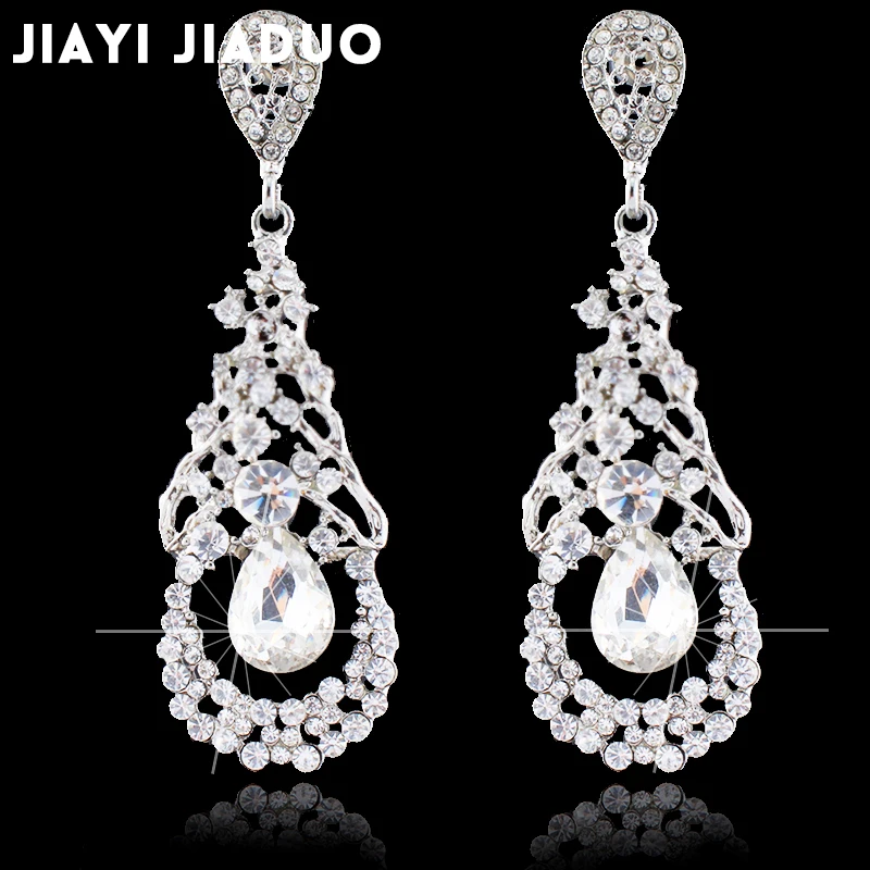 

jiayijiaudo Crystal Long Earrings for Women Silver Wedding Color Fashion Bridal Earrings Wedding Jewelry 2017