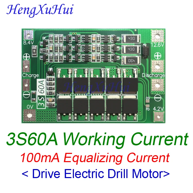 12 6V 3S60A BMS 18650 Li ion Battery Charger Protection Board With Equalizing Charging BMS Drive