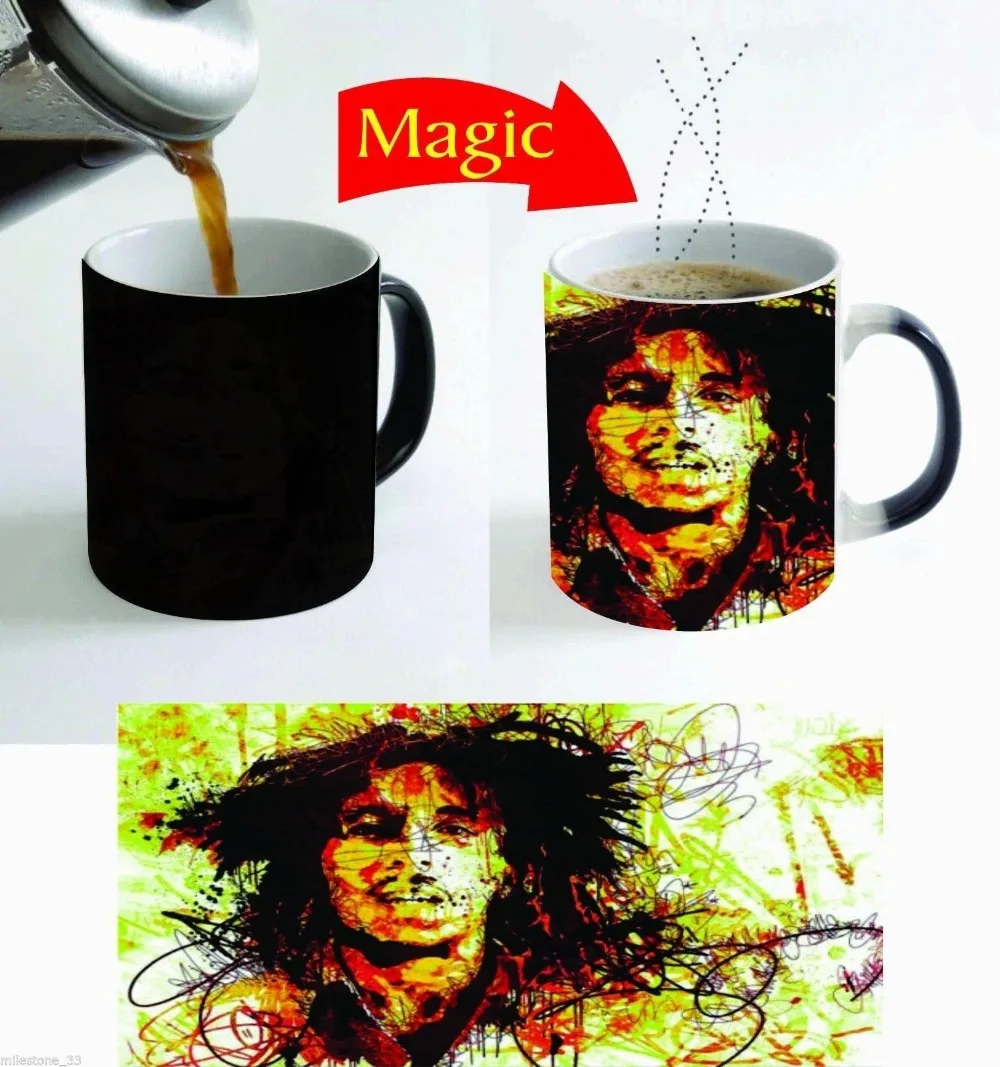 Image Singer Bob Marley magic mugs coffee mug Heat Sensitive heat reveal cup cold hot heat changing color magic mug tea cups