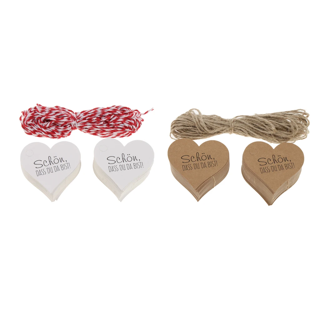 100pcs Shabby Chic Kraft Paper Gift Tags schoen dass du da bist Heart Label Wedding Favors Party Supplies