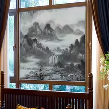 Стеклянные наклейки пейзаж китайский стиль пейзаж самоизмельчающийся скраб Электростатическая пленка прозрачность окна непрозрачный