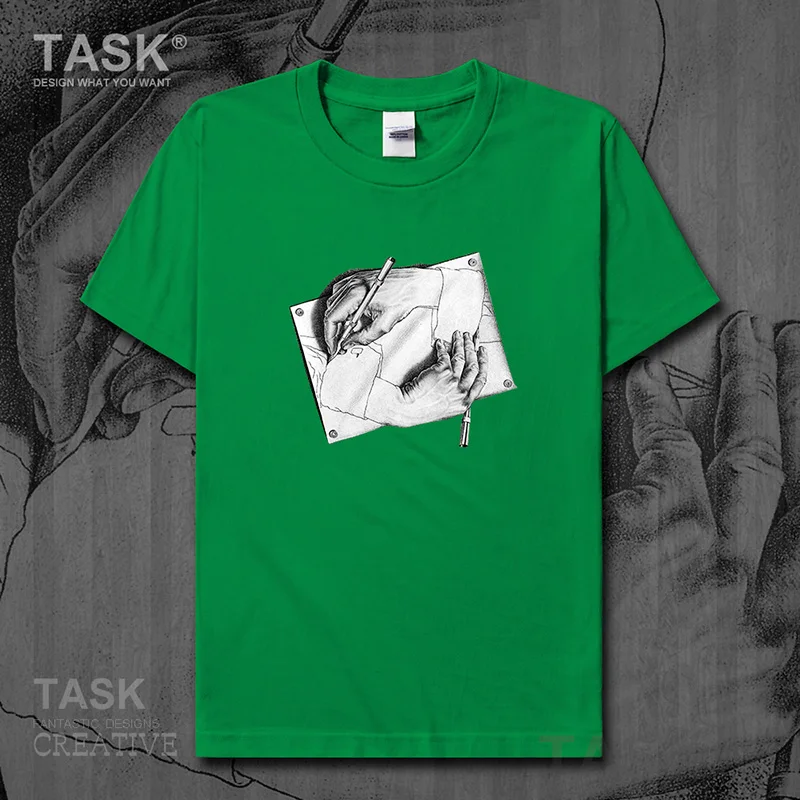 Mondo Famoso Dipinto Serie T Camicia Escher Nuovo Di Arte Della Pittura Di Disegno Disegno Mani Manica Corta Vestiti Di Estate Del Cotone Retro Street