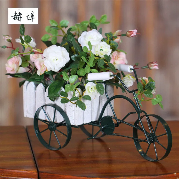 European iron tricycle simulation rose flower potted ornament micro landscape bonsai artificial plant home decoration craft | Дом и сад