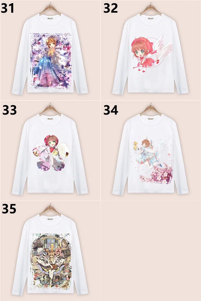 Весенне-осенняя Новинка; футболка с круглым вырезом и длинными рукавами с рисунком Сакура; Cardcaptor Sakura COS; футболка; топы